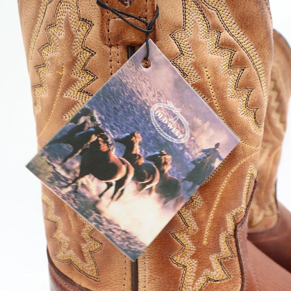 Old West 1936 Western Boots Kids 3.0 Brown Leather NWT